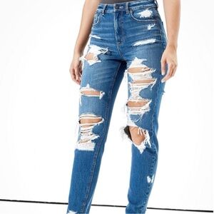 American eagle AE Mom Jean blue denim High rise distressed ripped size 0 regular